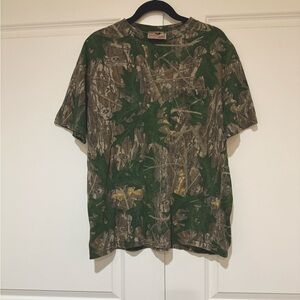 Vintage Mossy Oak Shadow Leaf  Short Sleeve Camo pocket T sz tag cut out